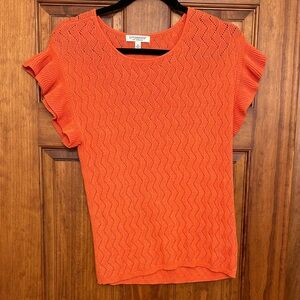 Liverpool Vibrant Orange Ruffle Sleeve Sweater